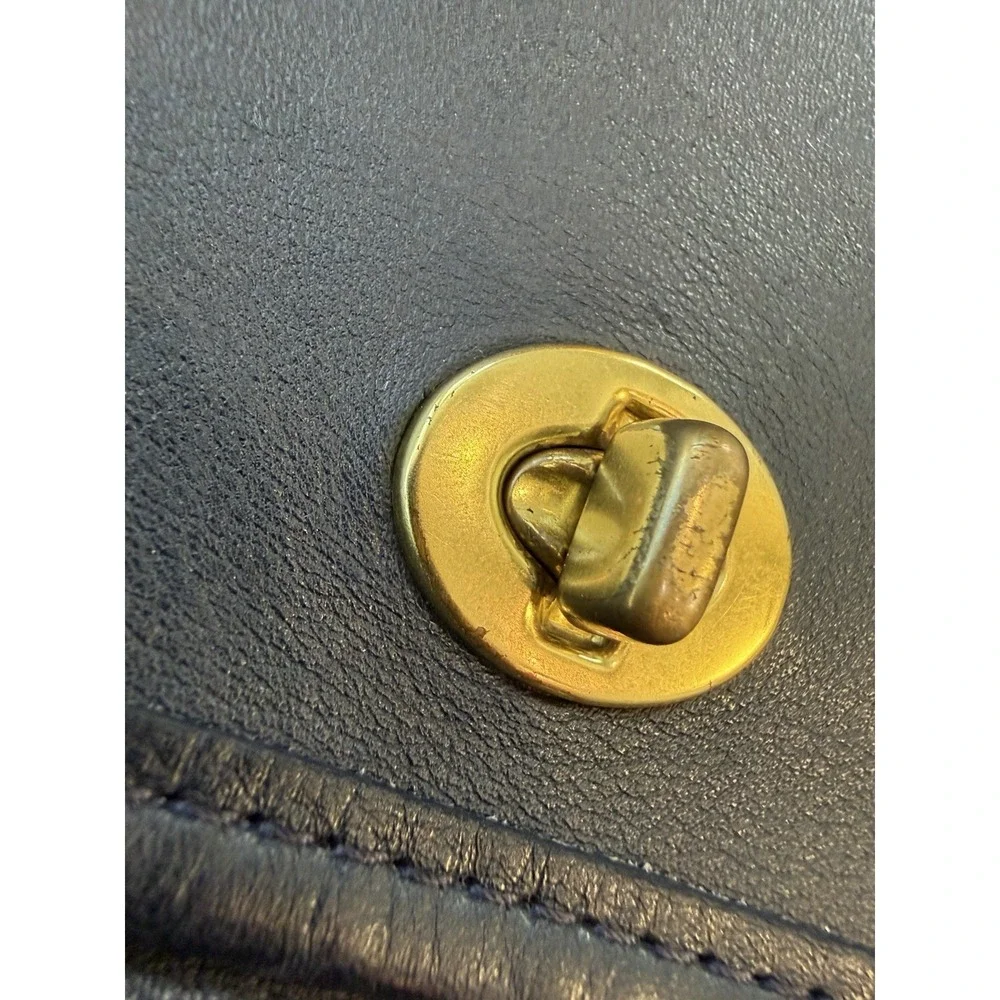 Vintage Coach 9812 Ridgefield Bag Navy Blue Glovetanned Leather Turn Lock USA